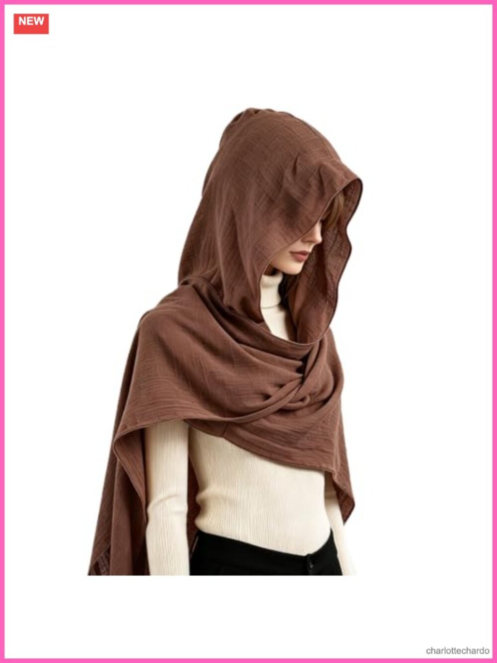 Hooded Cape Scarf 3-in-1 Shawl Cowl Cotton-Linen Costume Cosplay